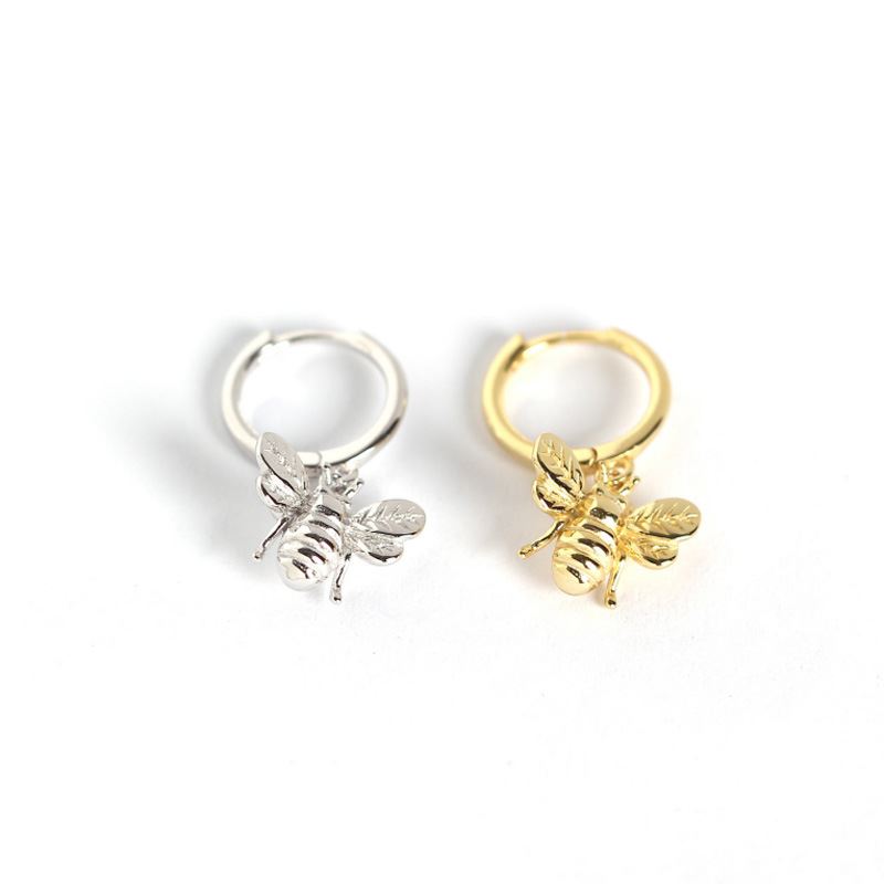Cute Animal Insect Honey Bee 925 Sterling Silver Hoop Earrings - KIAHMILLA