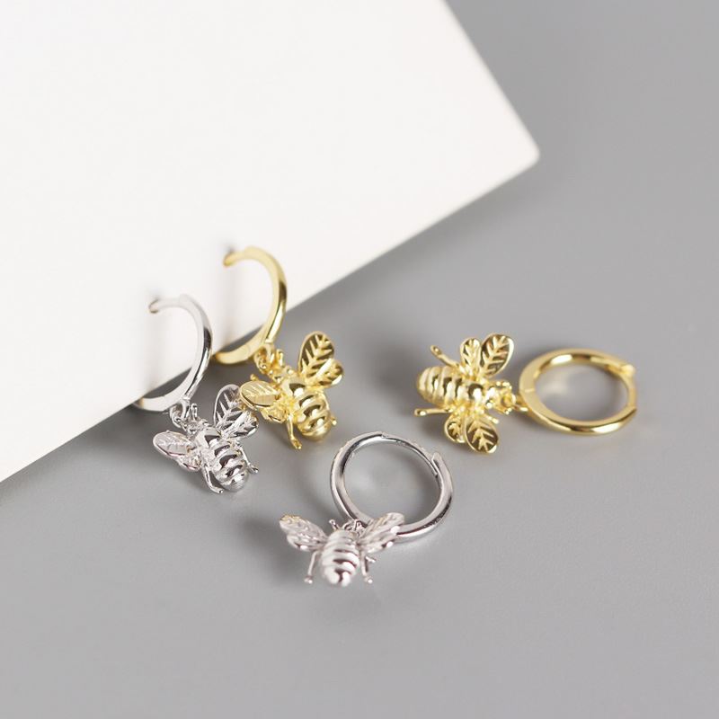 Cute Animal Insect Honey Bee 925 Sterling Silver Hoop Earrings - KIAHMILLA