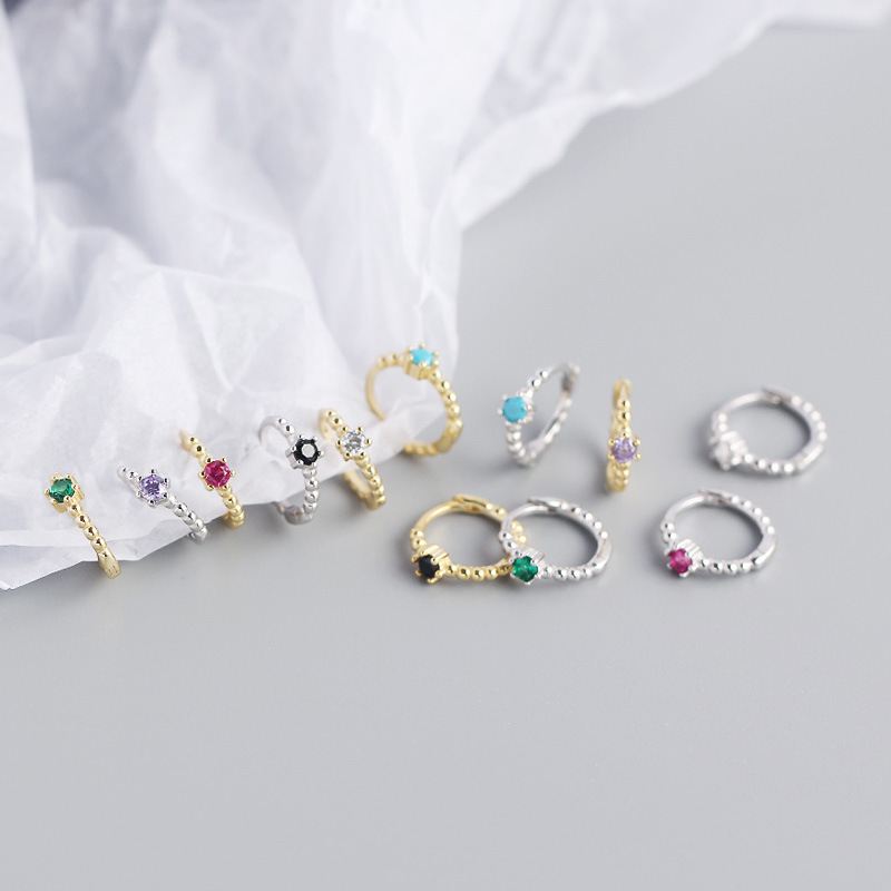 Cute CZ Beads 925 Sterling Silver Huggie Hoop Earrings - KIAHMILLA