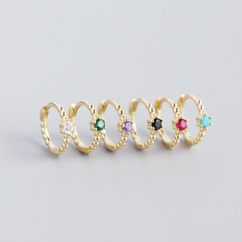 Cute CZ Beads 925 Sterling Silver Huggie Hoop Earrings - KIAHMILLA