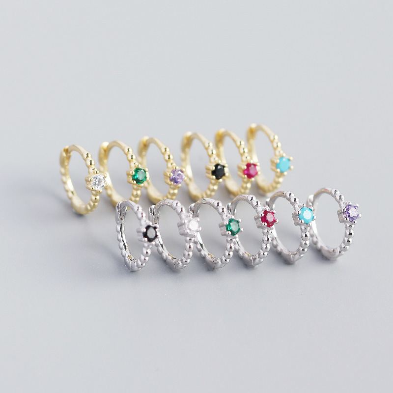 Cute CZ Beads 925 Sterling Silver Huggie Hoop Earrings - KIAHMILLA
