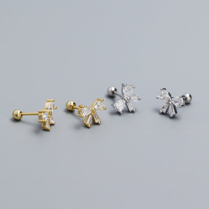 Cute CZ Bow-Knot 925 Sterling Silver Screw Stud Earrings - KIAHMILLA