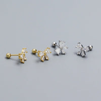 Cute CZ Bow-Knot 925 Sterling Silver Screw Stud Earrings - KIAHMILLA