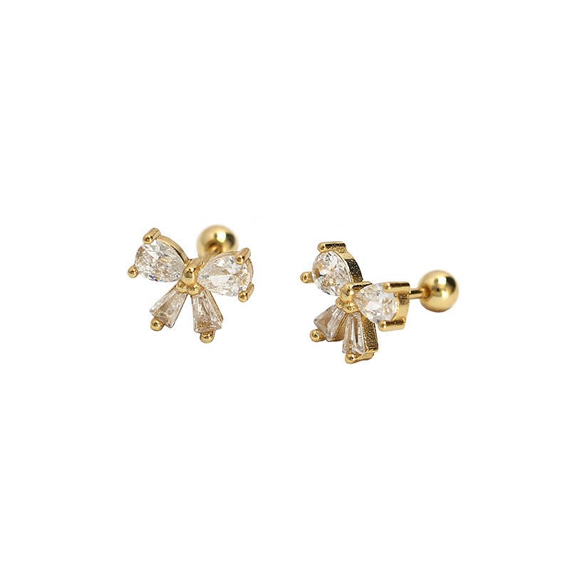 Cute CZ Bow-Knot 925 Sterling Silver Screw Stud Earrings - KIAHMILLA