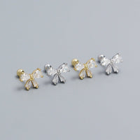 Cute CZ Bow-Knot 925 Sterling Silver Screw Stud Earrings - KIAHMILLA