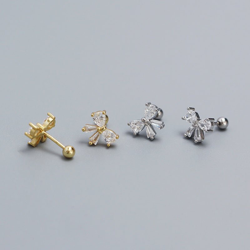 Cute CZ Bow-Knot 925 Sterling Silver Screw Stud Earrings - KIAHMILLA