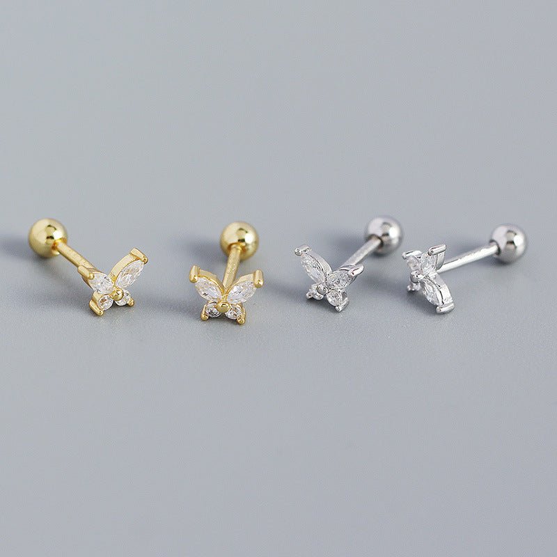 Cute Mini CZ Butterfly 925 Sterling Silver Stud Earrings - KIAHMILLA