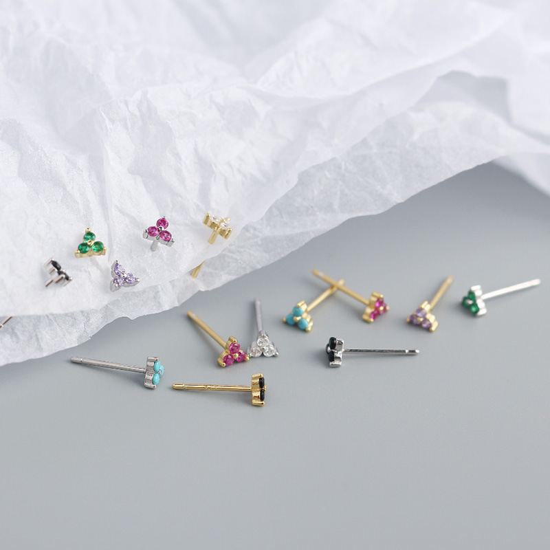 Cute Mini CZ Lucky Three Leaf Clover 925 Sterling Silver Stud Earrings - KIAHMILLA