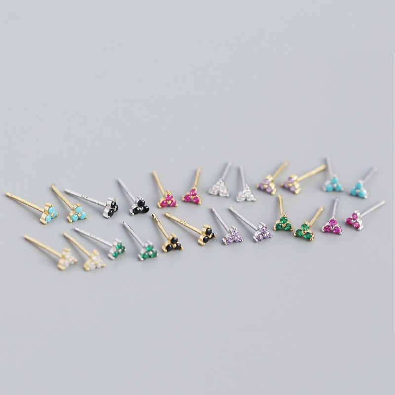 Cute Mini CZ Lucky Three Leaf Clover 925 Sterling Silver Stud Earrings - KIAHMILLA