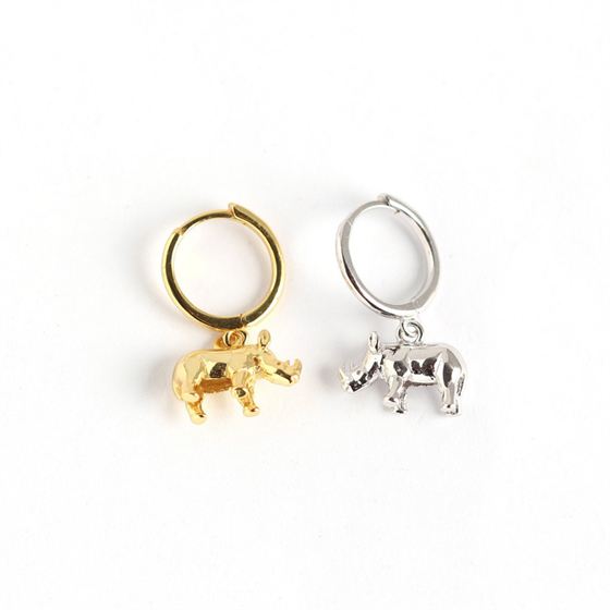 Cute Rhinoceros Animal 925 Sterling Silver Leverback Earrings - KIAHMILLA