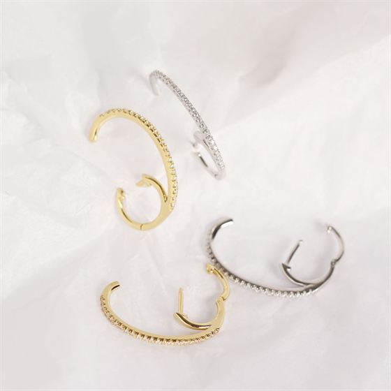 CZ C Shape 925 Sterling Silver Leverback Earrings - KIAHMILLA