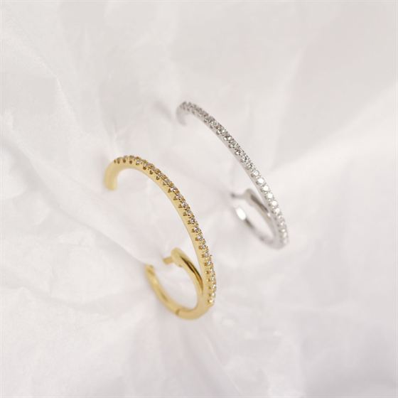 CZ C Shape 925 Sterling Silver Leverback Earrings - KIAHMILLA