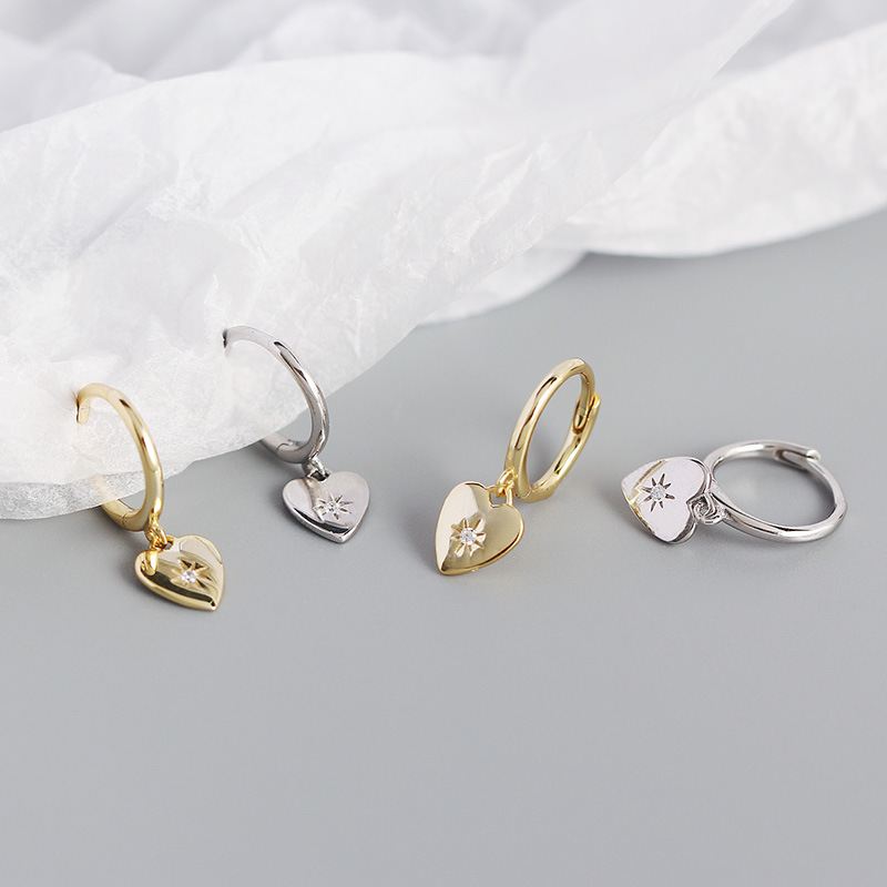 CZ Star Anniversary Heart 925 Sterling Silver Hoop Earrings - KIAHMILLA