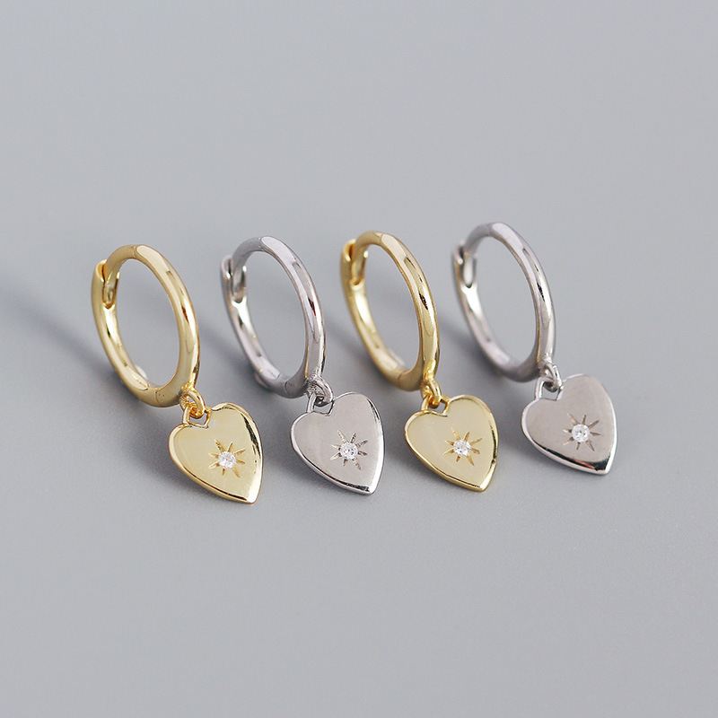 CZ Star Anniversary Heart 925 Sterling Silver Hoop Earrings - KIAHMILLA
