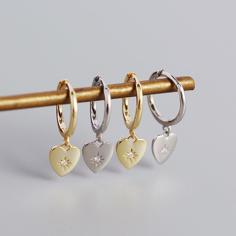 CZ Star Anniversary Heart 925 Sterling Silver Hoop Earrings - KIAHMILLA