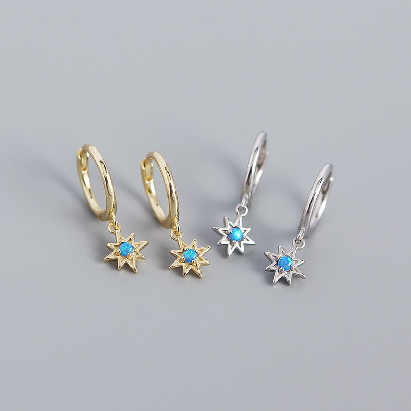 Daily Created Opal Star Anise Sun 925 Sterling Silver Hoop Earrings - KIAHMILLA