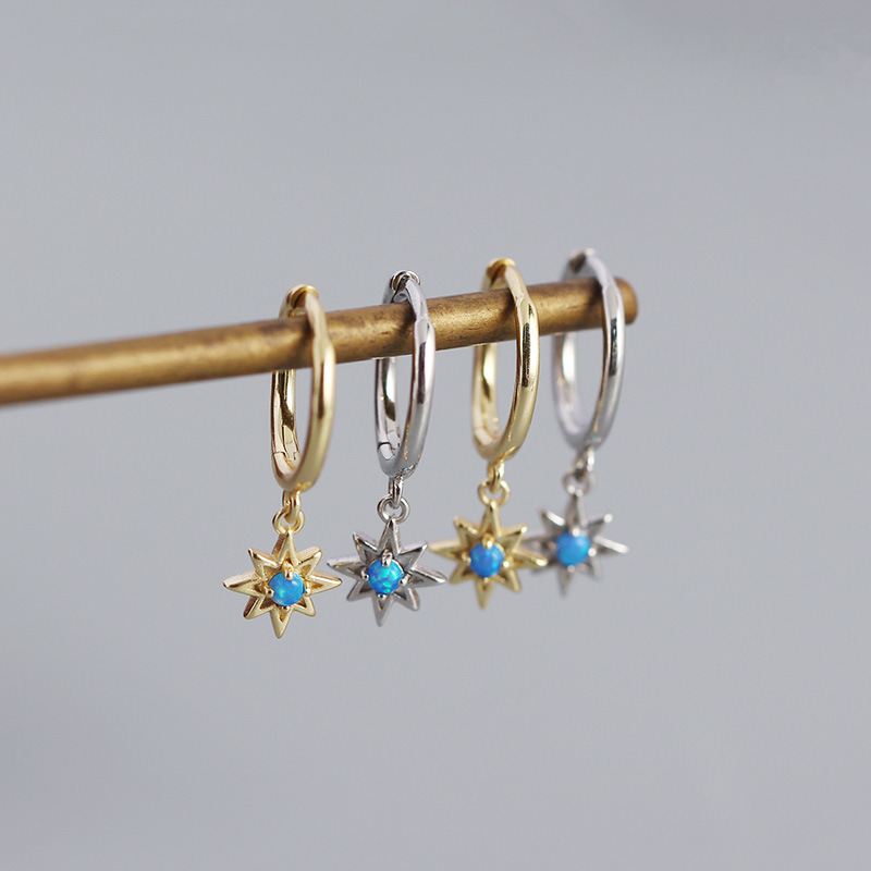 Daily Created Opal Star Anise Sun 925 Sterling Silver Hoop Earrings - KIAHMILLA