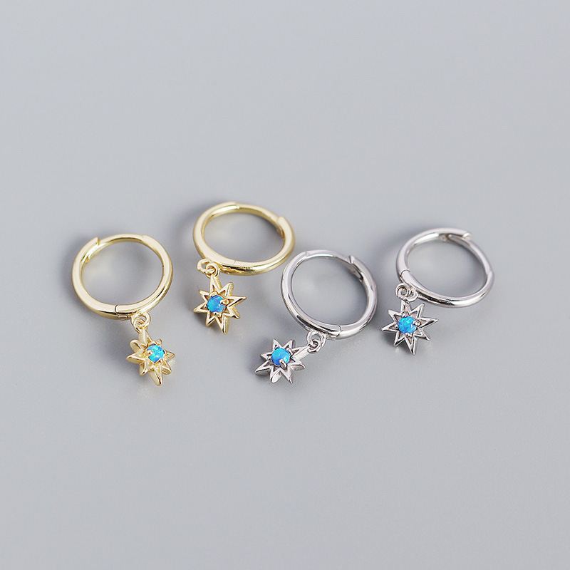 Daily Created Opal Star Anise Sun 925 Sterling Silver Hoop Earrings - KIAHMILLA