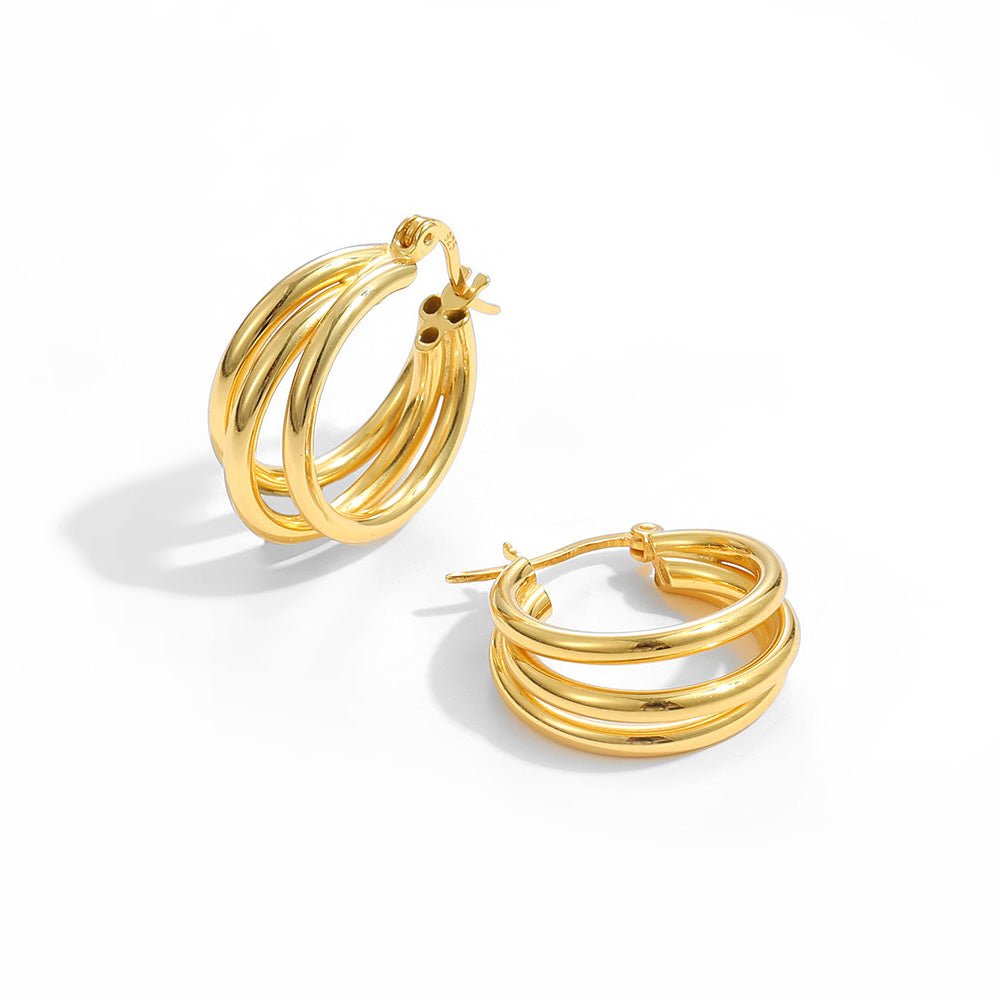 Daily Triple Circles 925 Sterling Silver Hoop Earrings - KIAHMILLA