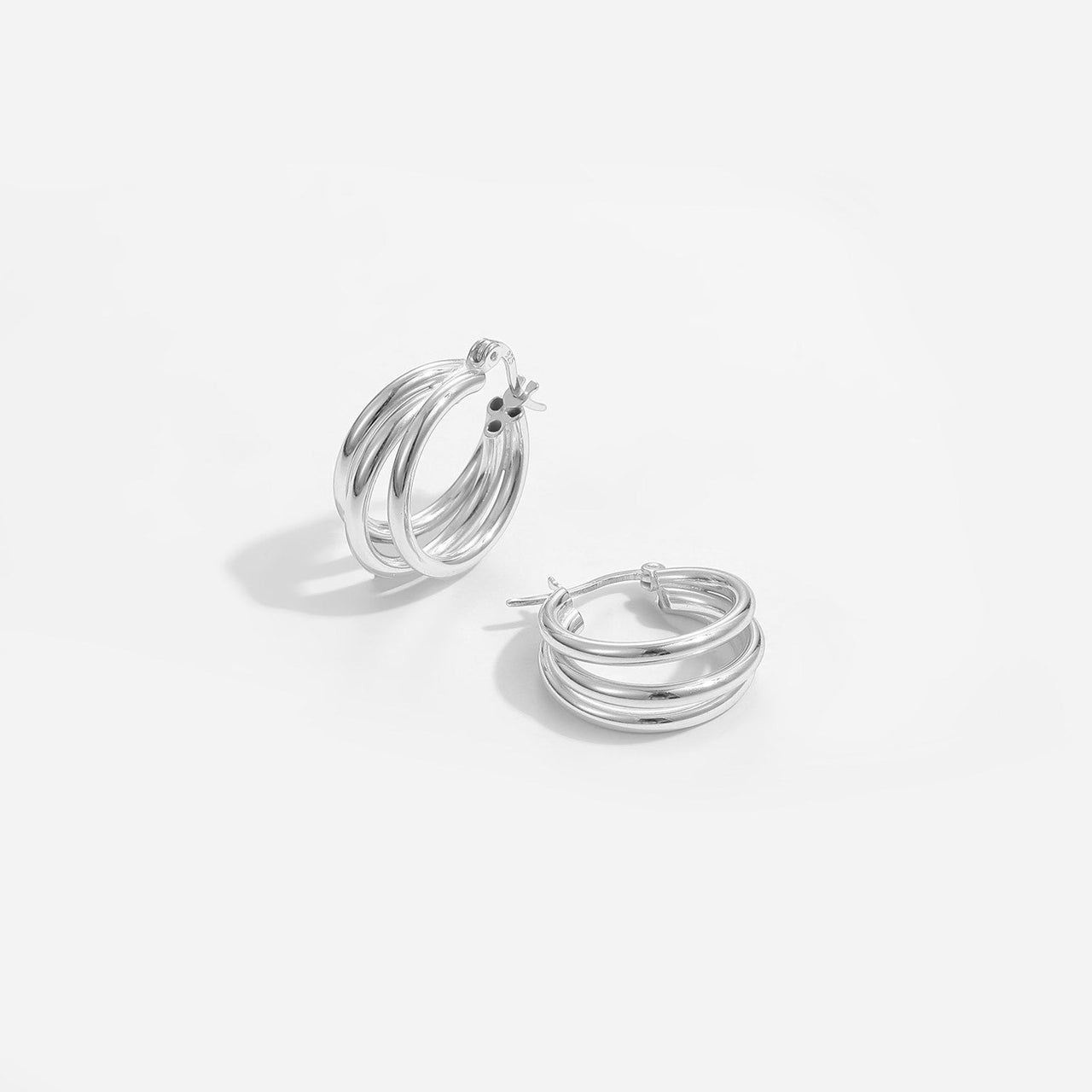 Daily Triple Circles 925 Sterling Silver Hoop Earrings - KIAHMILLA