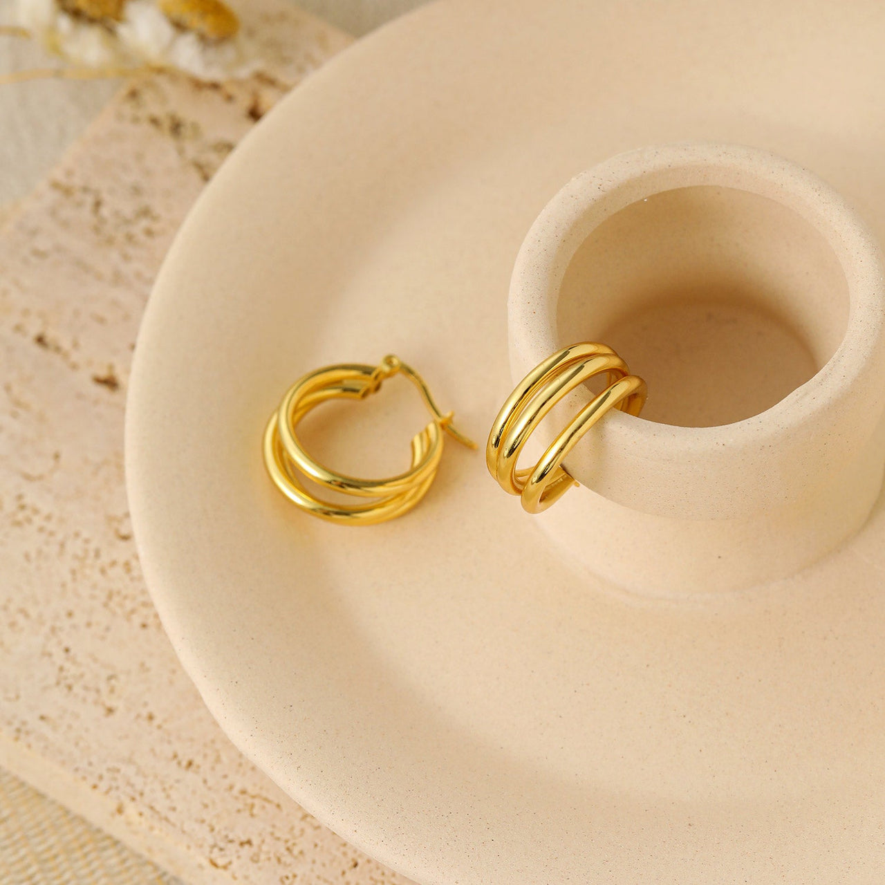 Daily Triple Circles 925 Sterling Silver Hoop Earrings - KIAHMILLA