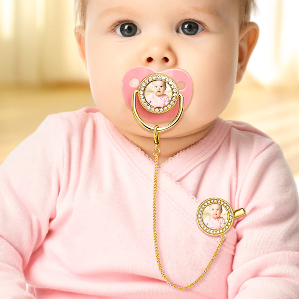 Custom Photo Baby Pacifier & Clip Set – Personalized Newborn Gift