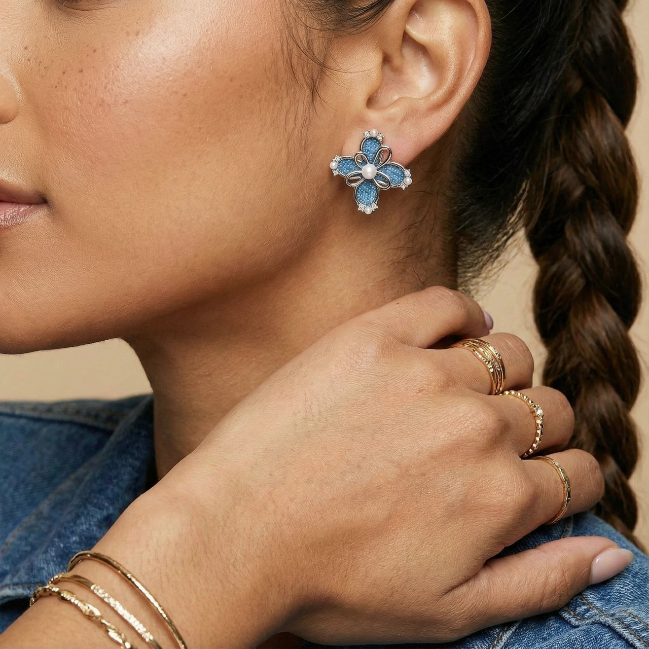 Denim Bloom Studs - KIAHMILLA