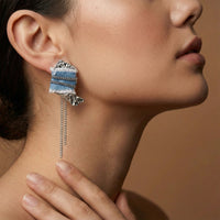 Denim Fringe Chain Earrings - KIAHMILLA