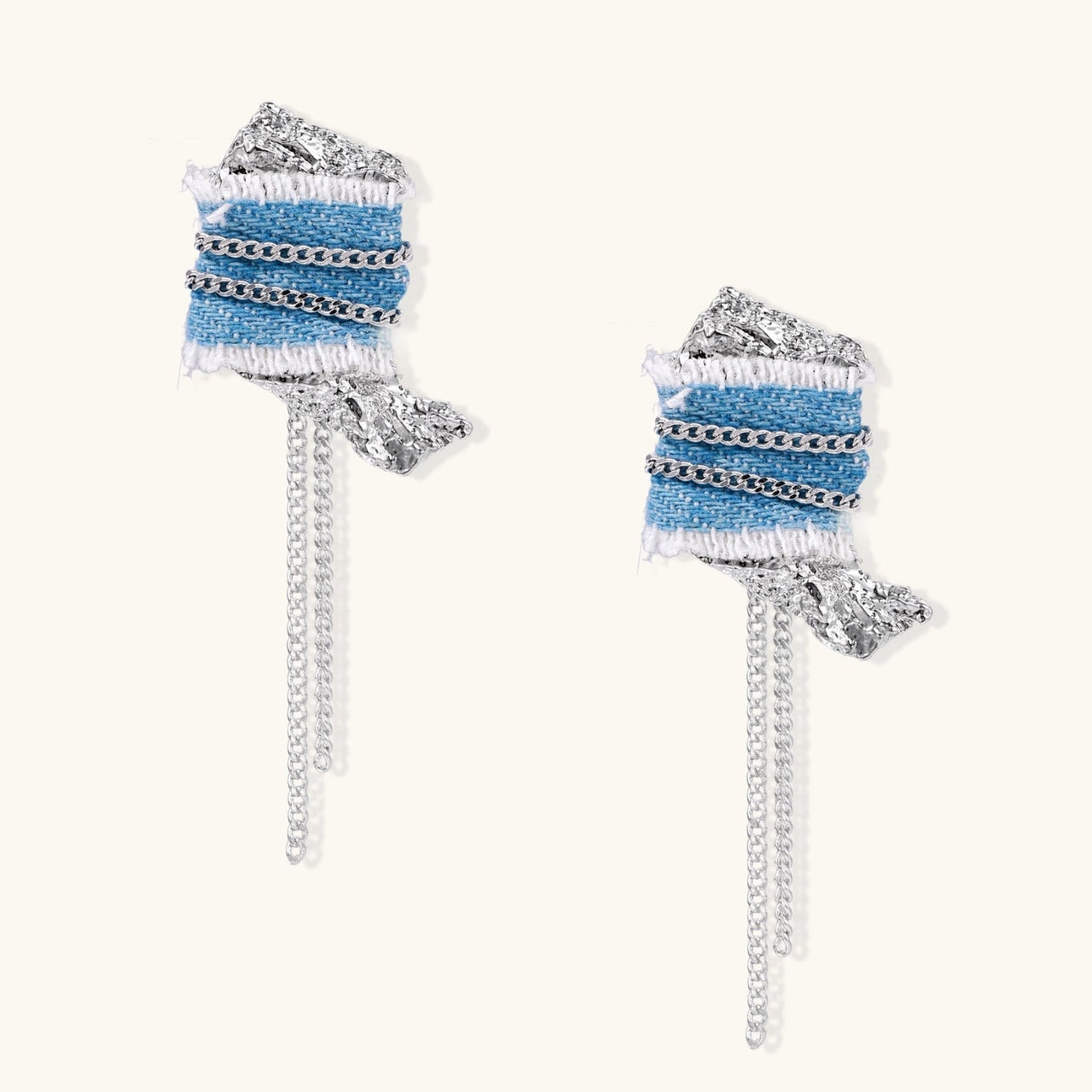 Denim Fringe Chain Earrings - KIAHMILLA