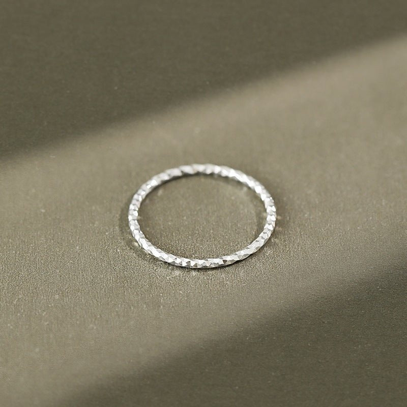 Diamond Cut Faceted Geometric Slim Knuckle Ring Silver S925 Sterling Silver Fine Stacking Ring - KIAHMILLA