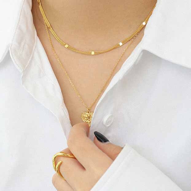 Double Layer Chain 925 Sterling Silver Choker Necklace - KIAHMILLA