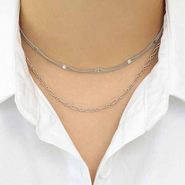 Double Layer Chain 925 Sterling Silver Choker Necklace - KIAHMILLA