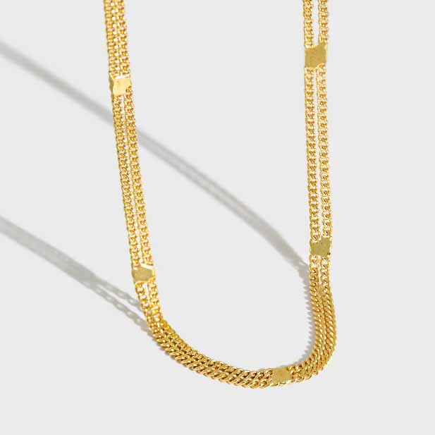 Double Layer Chain 925 Sterling Silver Choker Necklace - KIAHMILLA