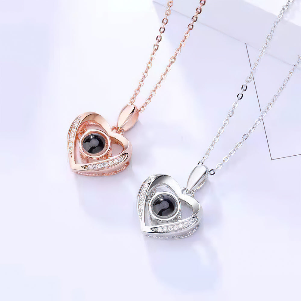 Personalized Heart Projection Necklace with Diamonds