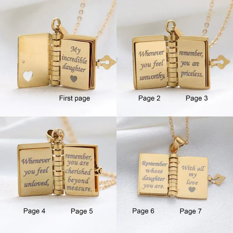 Personalized My Little Star Book Necklace – A Letter to My Daughter in a Locket, Adjustable Pendant with Message Inside, Meaningful Jewelry