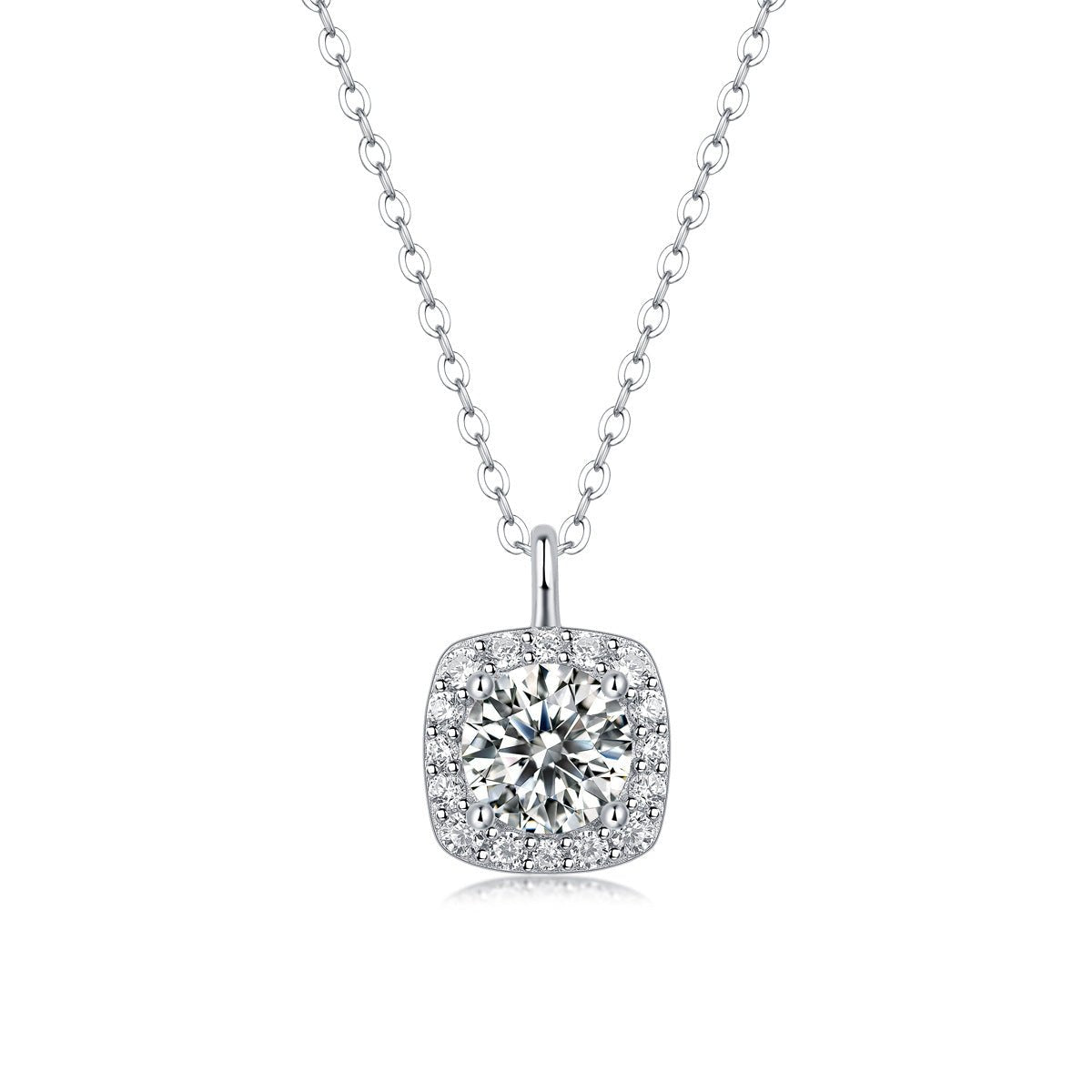 Elegant 925 Sterling Silver Chain Moissanite Geometric Pendant Necklace - KIAHMILLA