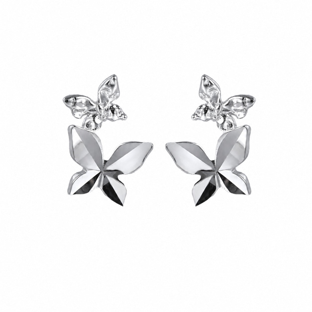 Elegant and Stylish Earrings Featuring a Multi Faceted Butterfly Silhouette in Minimalist 925 Sterling Silver Stud Earrings - KIAHMILLA