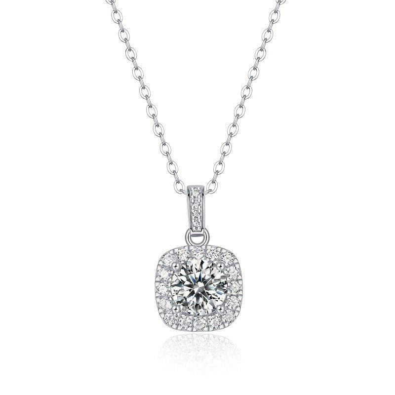 Elegant Cushion Cut Design for Women Geometric Moissanite 925 Sterling Silver Necklace - KIAHMILLA