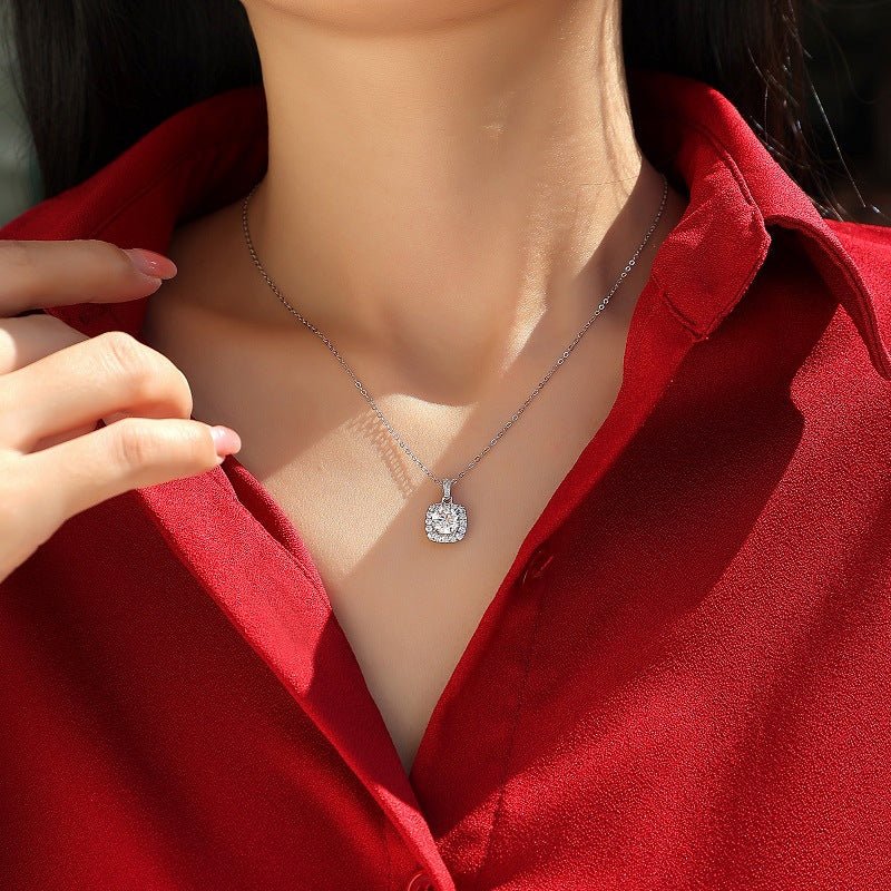 Elegant Cushion Cut Design for Women Geometric Moissanite 925 Sterling Silver Necklace - KIAHMILLA