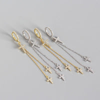 Elegant CZ Cross Tassels 925 Sterling Silver Hoop Earrings - KIAHMILLA