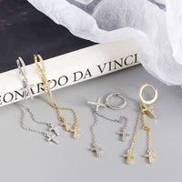 Elegant CZ Cross Tassels 925 Sterling Silver Hoop Earrings - KIAHMILLA