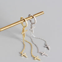 Elegant CZ Cross Tassels 925 Sterling Silver Hoop Earrings - KIAHMILLA
