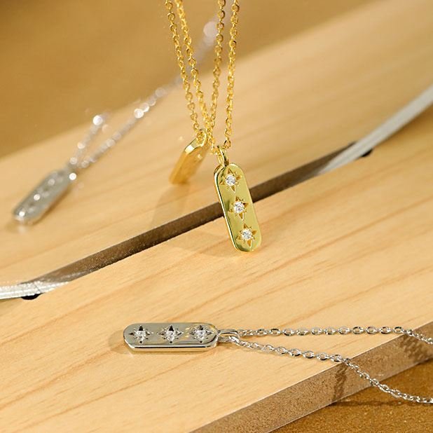 Elegant CZ Geometry CZ Star Tag 925 Sterling Silver Necklace - KIAHMILLA