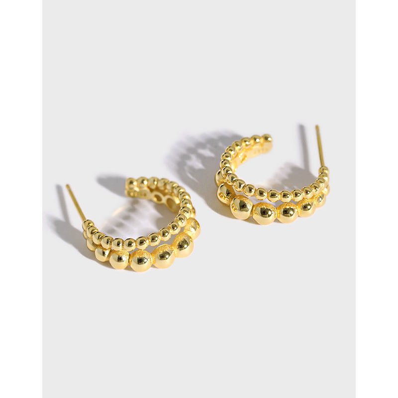 Elegant Double Row Beaded 18K Gold Plating 925 Sterling Silver Hoop Earrings - KIAHMILLA