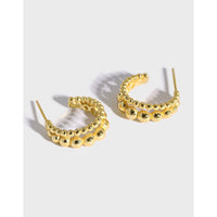 Elegant Double Row Beaded 18K Gold Plating 925 Sterling Silver Hoop Earrings - KIAHMILLA