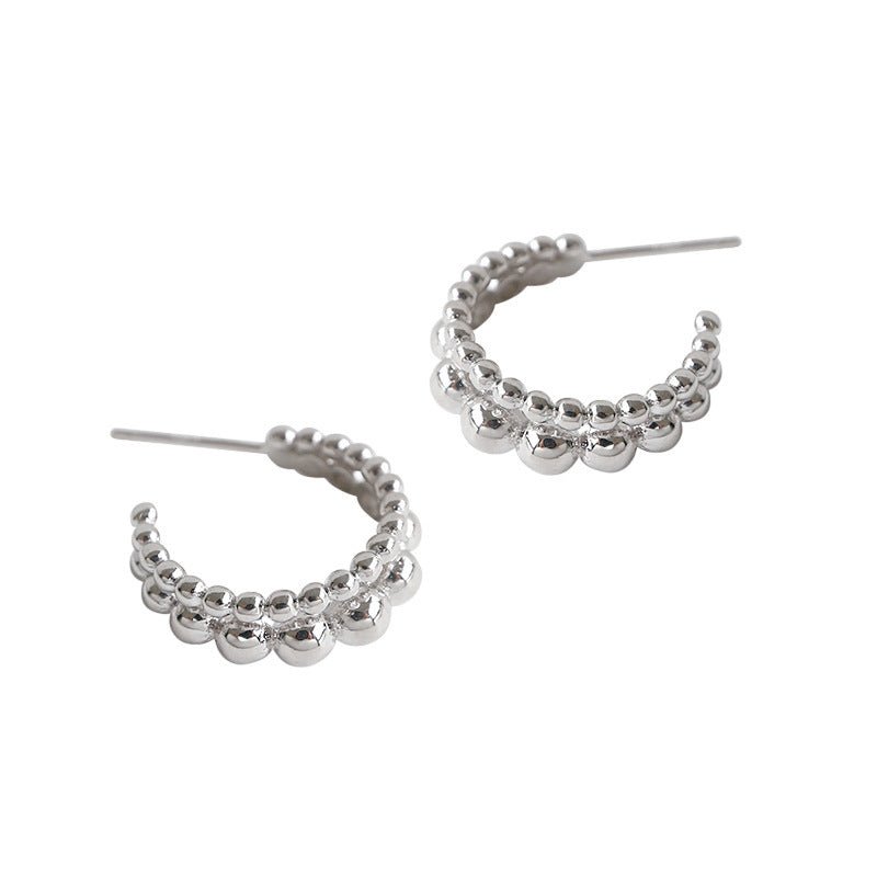 Elegant Double Row Beaded 18K Gold Plating 925 Sterling Silver Hoop Earrings - KIAHMILLA