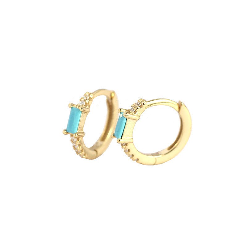 Elegant Geometric Design S925 Sterling Silver Hoop Earrings with Rectangular Cubic Zirconia for Women Fashion Jewelry in Multiple Colors - KIAHMILLA