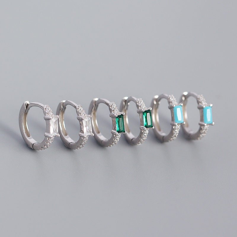 Elegant Geometric Design S925 Sterling Silver Hoop Earrings with Rectangular Cubic Zirconia for Women Fashion Jewelry in Multiple Colors - KIAHMILLA
