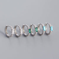 Elegant Geometric Design S925 Sterling Silver Hoop Earrings with Rectangular Cubic Zirconia for Women Fashion Jewelry in Multiple Colors - KIAHMILLA