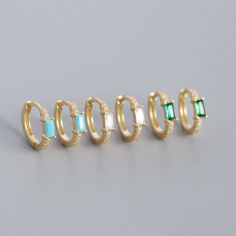 Elegant Geometric Design S925 Sterling Silver Hoop Earrings with Rectangular Cubic Zirconia for Women Fashion Jewelry in Multiple Colors - KIAHMILLA